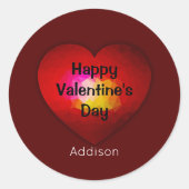 赤いハート幾何三角形メッシュバレンタインデー ラウンドシール (正面)