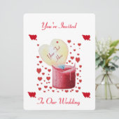 赤いハート形炎ロマンチック結婚式招待状 招待状 (スタンド正面)