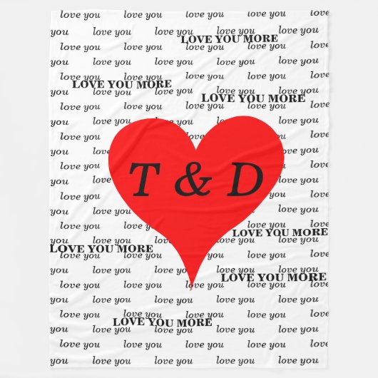 赤いハート愛あなたよりモノグラム フリースブランケット (正面)