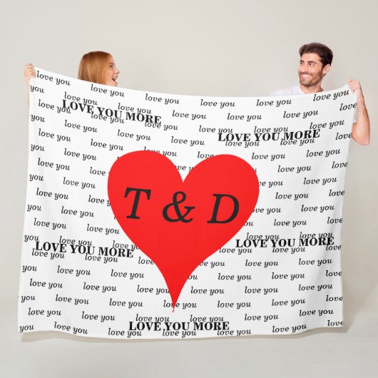 赤いハート愛あなたよりモノグラム フリースブランケット (インサイチュ)