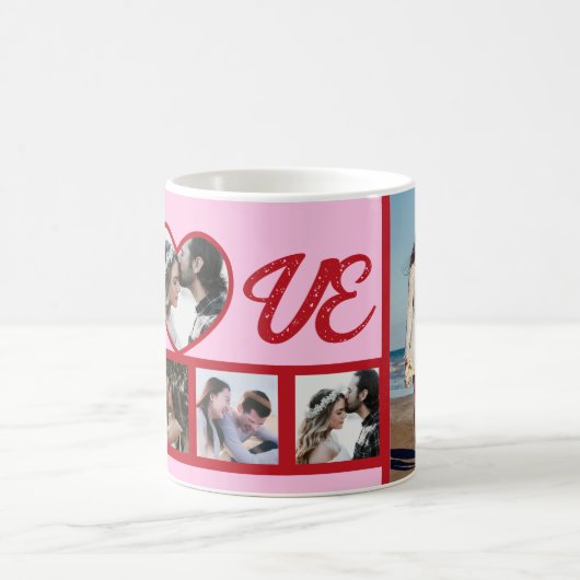 赤いハート愛パーソナライズされたバレンタインの贈り物 コーヒーマグカップ (中央)