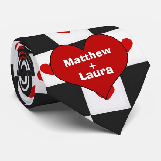 赤いハート愛好家 |チェッカスタムカーボードタイ ネクタイ (ロール)