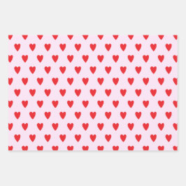 赤いハート抽象芸術手描きボホスタイルパターン ラッピングペーパーシート