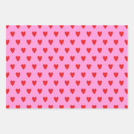 赤いハート抽象芸術手描きボホスタイルパターン ラッピングペーパーシート