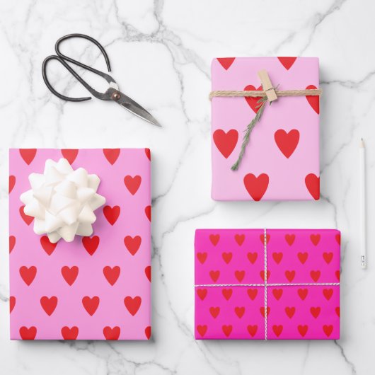 赤いハート抽象芸術手描きボホスタイルパターン ラッピングペーパーシート (正面)