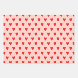 赤いハート抽象芸術手描きボホスタイルパターン ラッピングペーパーシート