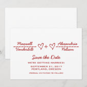 赤いハート方程式日付の保存招待状 招待状 (正面/裏面)