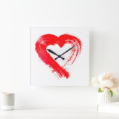 赤いハート時計 スクエア壁時計 (ホーム)