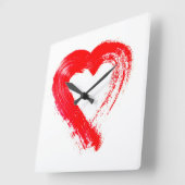 赤いハート時計 スクエア壁時計 (傾斜)