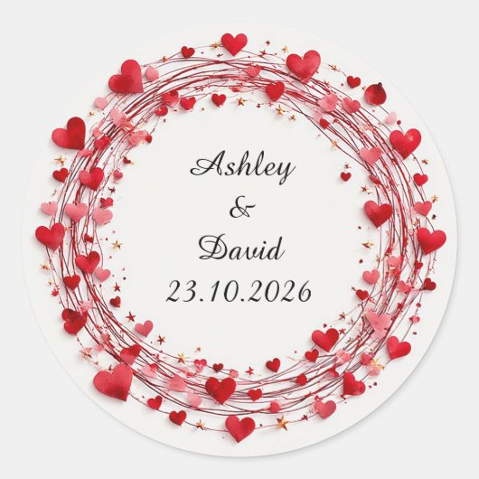 赤いハート枠 ラウンドシール (正面)