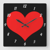 赤いハート柄のブラックかわいいバレンタインデーの贈り物 スクエア壁時計 (正面)