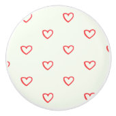 赤いハート柄、かわいい、愛 セラミックノブ (正面)