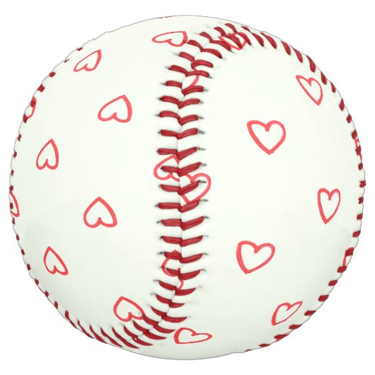 赤いハート柄、かわいい、愛 ソフトボール (アングル)