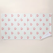 赤いハート柄、かわいい、愛 ビーチタオル (正面)