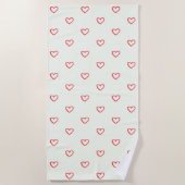 赤いハート柄、かわいい、愛 ビーチタオル (正面)