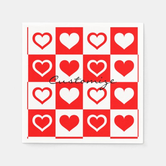 赤いハート格子模様サンダー_コーブ スタンダードカクテルナプキン (正面)