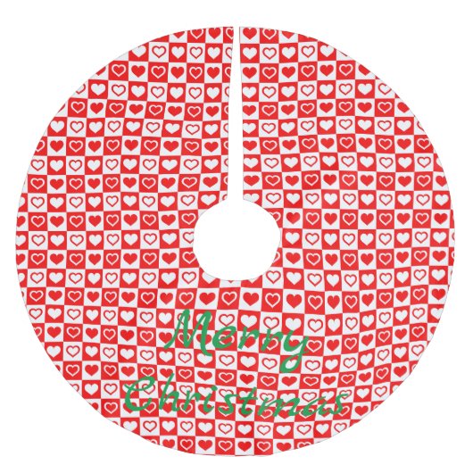 赤いハート格子模様サンダー_コーブ ブラッシュドポリエステルツリースカート (正面)