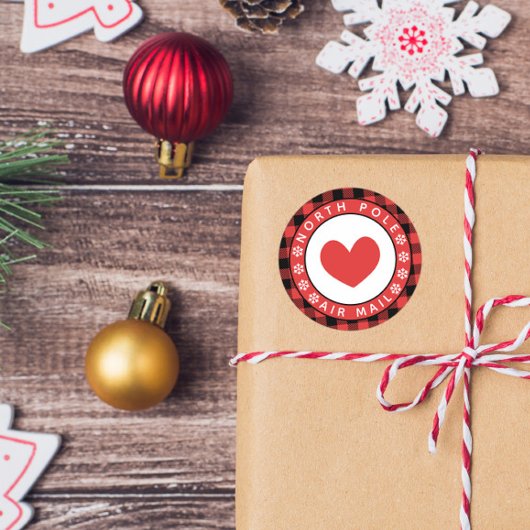 赤いハート格子状の北極エアメール ラウンドシール