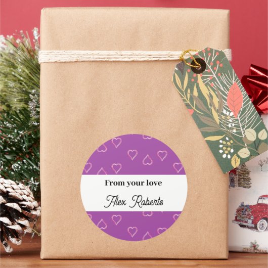 赤いハート模様 ラウンドシール (クリスマス)