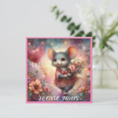 赤いハート水色バレンタインマウスクリスチャン シーズンカード (スタンド正面)