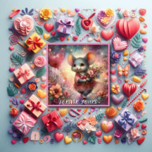 赤いハート水色バレンタインマウスクリスチャン