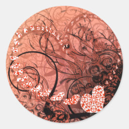 赤いハート渦 ラウンドシール