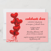 赤いハート白熱［赤熱］光を放つバルーンのバレンタインデーパーティー 招待状 (正面)