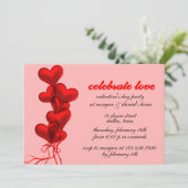 赤いハート白熱［赤熱］光を放つバルーンのバレンタインデーパーティー 招待状 (スタンド正面)