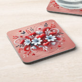 赤いハート白花蝶バレンタインデー コースター (左側)