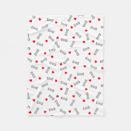 赤いハート白骨の犬または犬の恋人 フリースブランケット