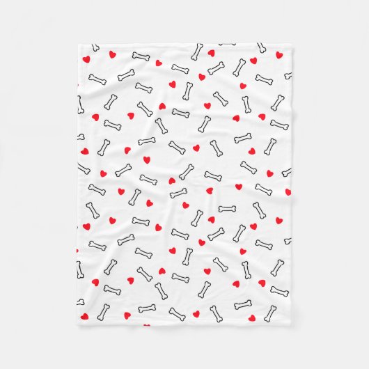 赤いハート白骨の犬または犬の恋人 フリースブランケット (正面)