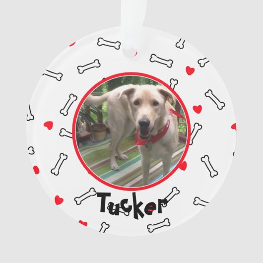赤いハート白骨ドッグフォト オーナメント (正面)
