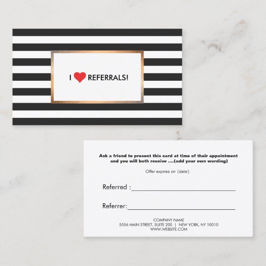 赤いハート白黒のストライプサロン紹介 紹介カード (正面/裏面)