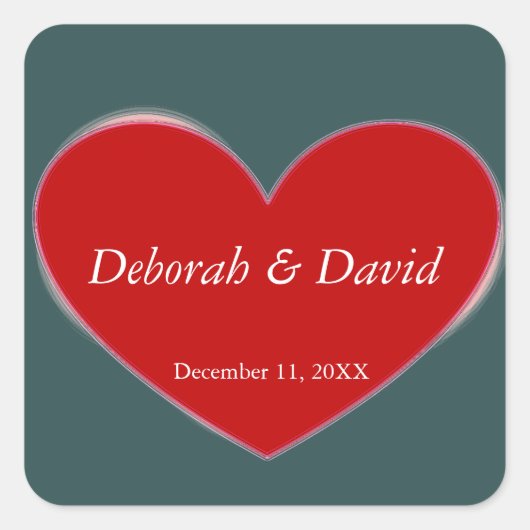 赤いハート石板グレー結婚スクリプト スクエアシール (正面)