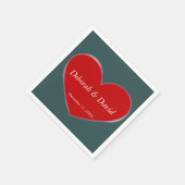 赤いハート石板グレー結婚スクリプト スタンダードカクテルナプキン (角)