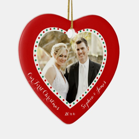 赤いハート私たちの初めてのクリスマスオーナメント セラミックオーナメント