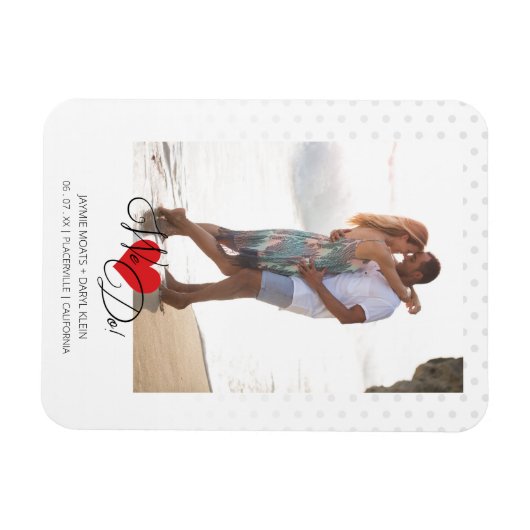 赤いハート私たちは引用文水玉模様写真結婚の マグネット (横)