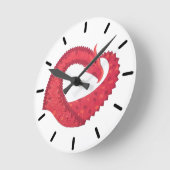 赤いハート竜オンホワイト ラウンド壁時計 (傾斜)