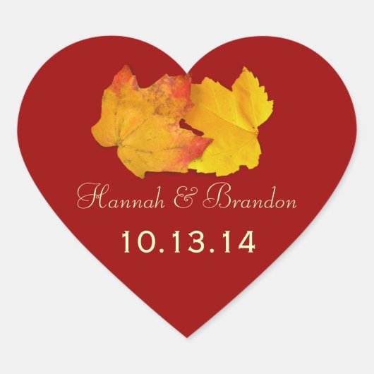 赤いハート紅葉パーソナライズされたス結婚ステッカー ハートシール (正面)