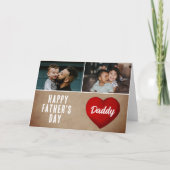 赤いハート素朴ハッピーパパの日パパ2写真 カード (正面)