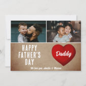 赤いハート素朴ハッピーパパの日パパ2写真 カード (正面)