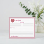 赤いハート素朴ブライダルシャワーピンクレシピカード (スタンド正面)