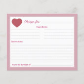 赤いハート素朴ブライダルシャワーピンクレシピカード (正面)