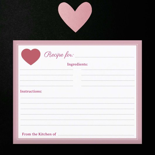 赤いハート素朴ブライダルシャワーピンクレシピカード