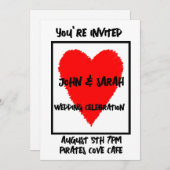 赤いハート結婚式招待状カスタム 招待状 (正面/裏面)