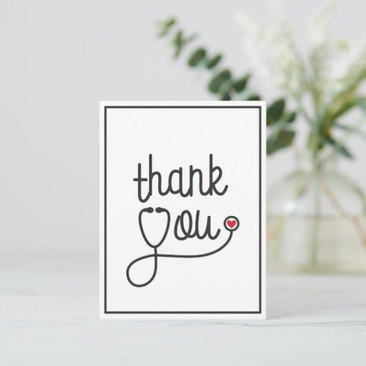 赤いハート聴診器ナースありがとう ポストカード (スタンド正面)