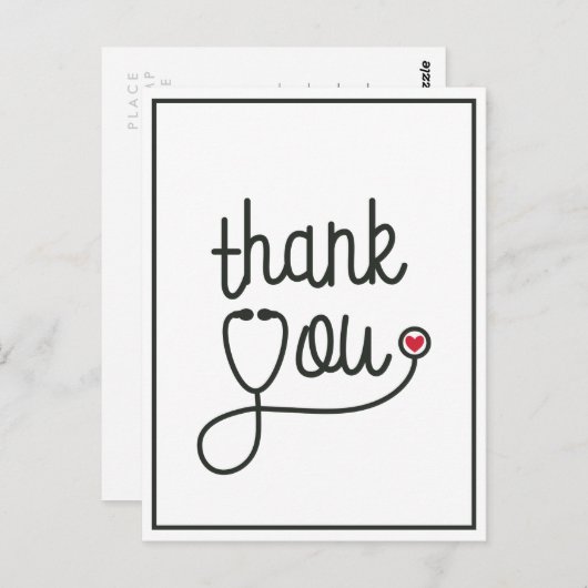 赤いハート聴診器ナースありがとう ポストカード (正面/裏面)