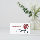 赤いハート聴診器ヘルスケア介護ナース 名刺 (スタンド正面)