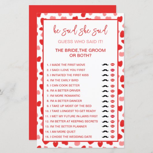 赤いハート花嫁または花婿が誰がゲームを言ったか推測 (正面/裏面)