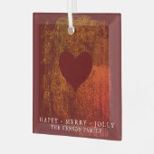 赤いハート芸術的スケッチファミリークリスマス ガラスオーナメント (正面左)